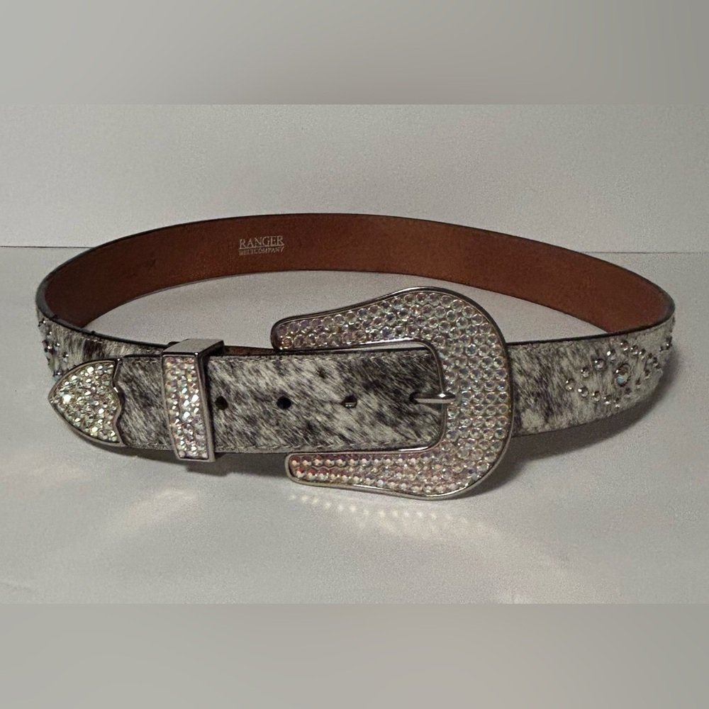 Ranger Women’s Cowhide leather belt w/ studded crystals & silver buckle size 36